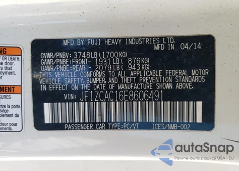 2014 Subaru Brz 2.0 Limited из США, поврежденный, VIN JF1ZCAC16E8606491